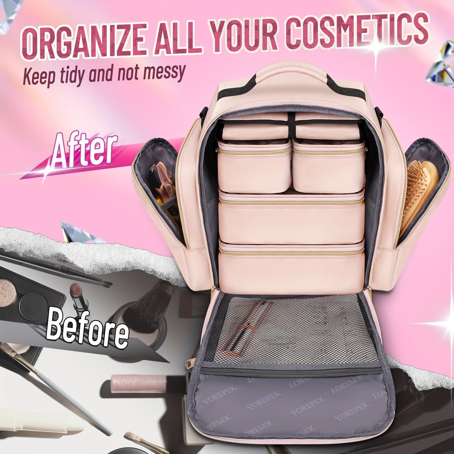 Zynerae 2-in-1 Large Cosmetic & Toiletry Bag – Travel Makeup Organizer (2PCS)