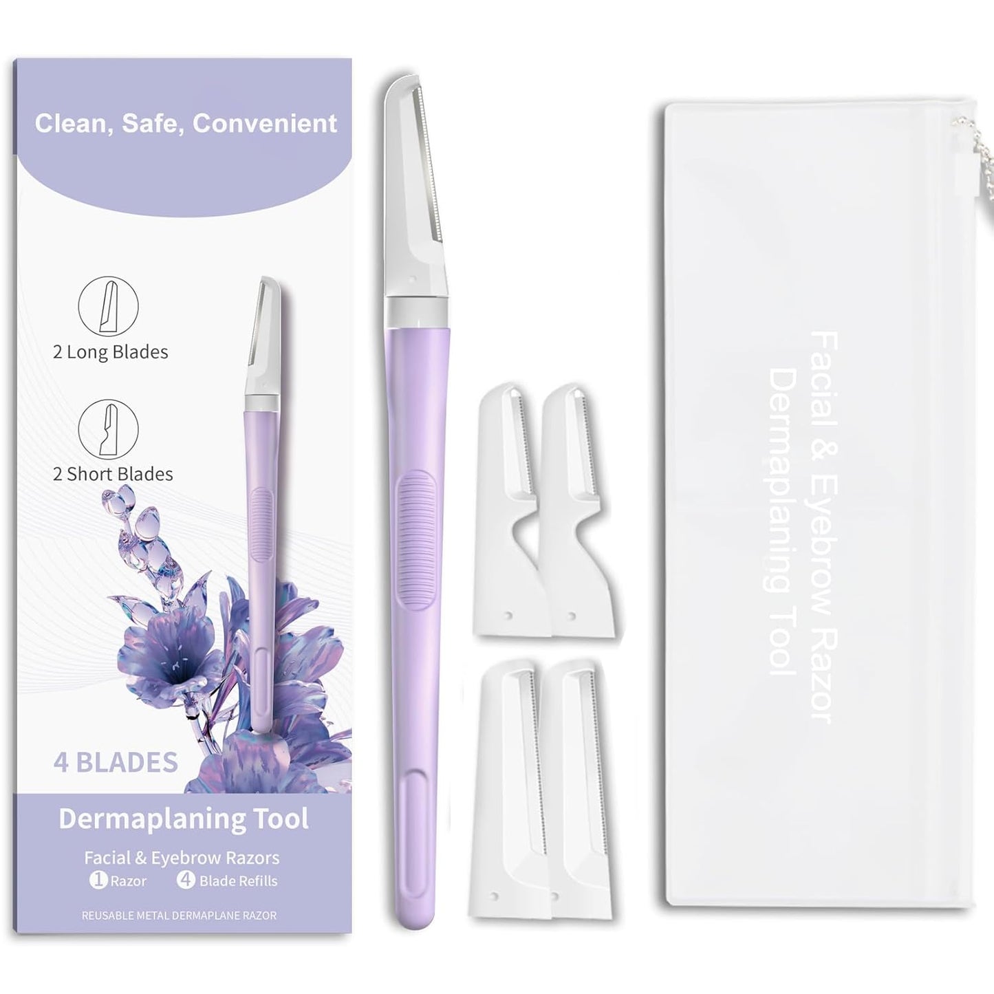 Dermaplane Razor for Women — Facial Hair Removal & Exfoliating Tool, 4 Blades