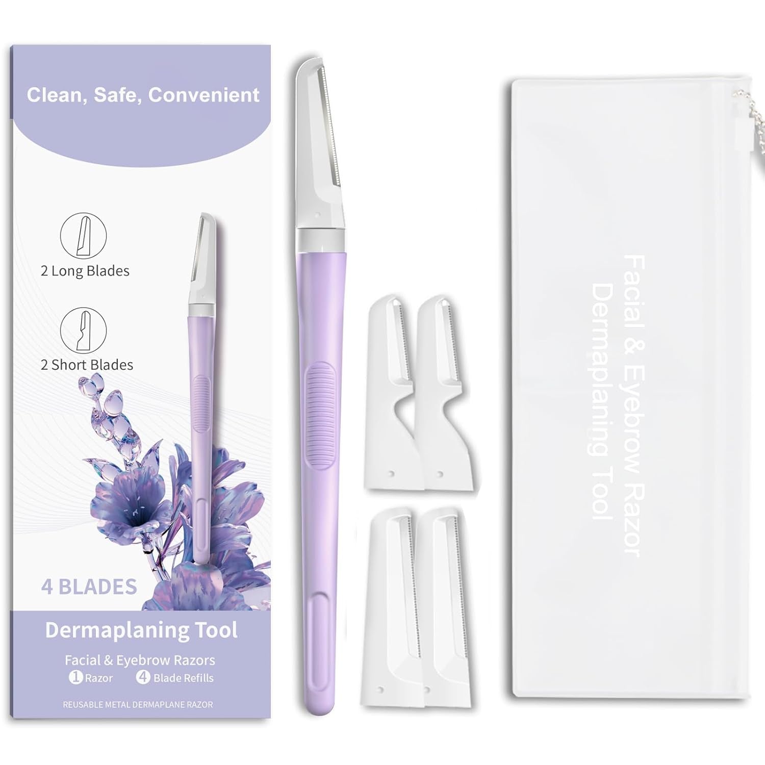 Dermaplane Razor for Women — Facial Hair Removal & Exfoliating Tool, 4 Blades