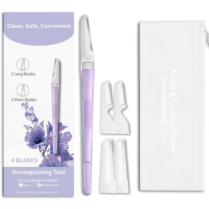 Dermaplane Razor for Women — Facial Hair Removal & Exfoliating Tool, 4 Blades