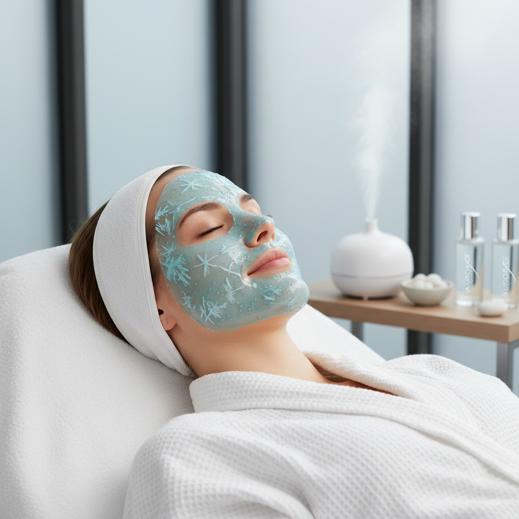 Woman wearing Zynerae Cooling Gel Ice Face Mask looking refreshed