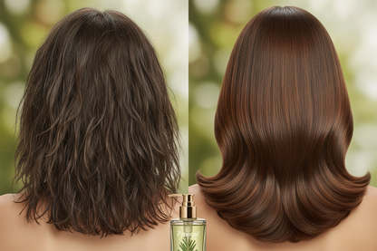 Hair before and after using Rosemary Hair Growth Shampoo - Zynerae