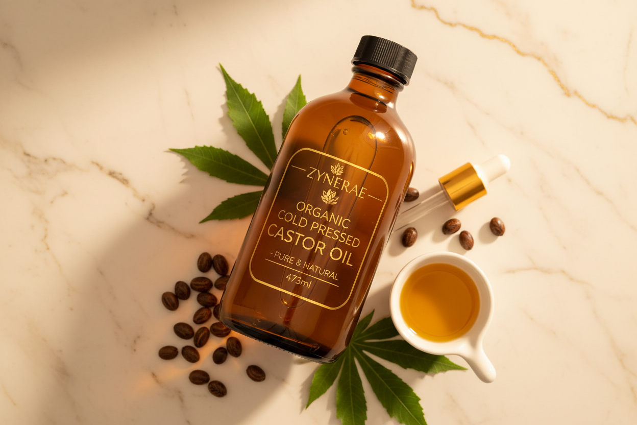 Organic Cold Pressed Castor Oil 473ml - Pure Natural Carrier Oil for Hair, Skin & Lashes by Zynerae