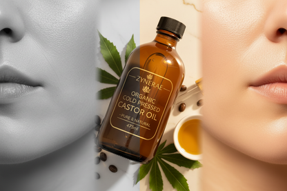 Skin comparison - dull vs glowing with Organic Castor Oil - Zynerae