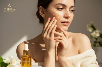 Applying Vitamin E Supreme Care Essence to face - Zynerae