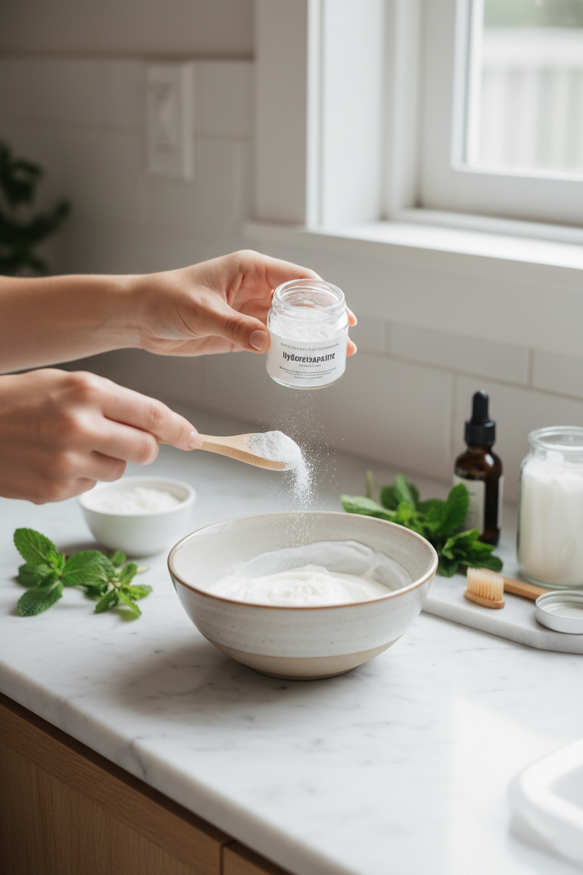 Mixing hydroxyapatite powder into DIY toothpaste