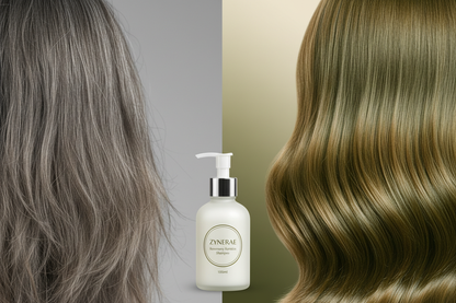 Hair comparison - thin & damaged vs thick & repaired with Rosemary Shampoo - Zynerae
