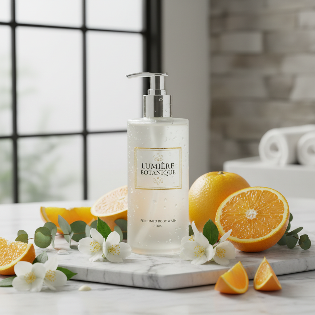 Zynerae 320ml perfume body wash shower gel bottle on marble surface