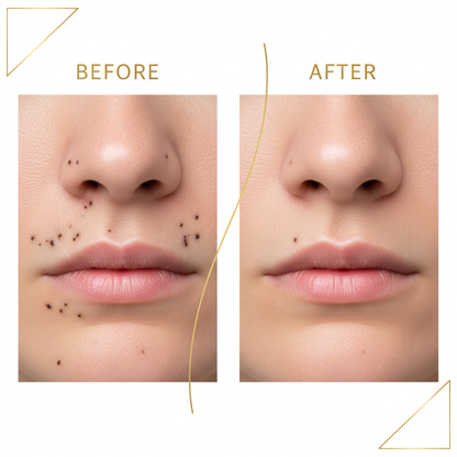 Before and after using Zynerae Blackhead Removal Tool showing clear smooth pores