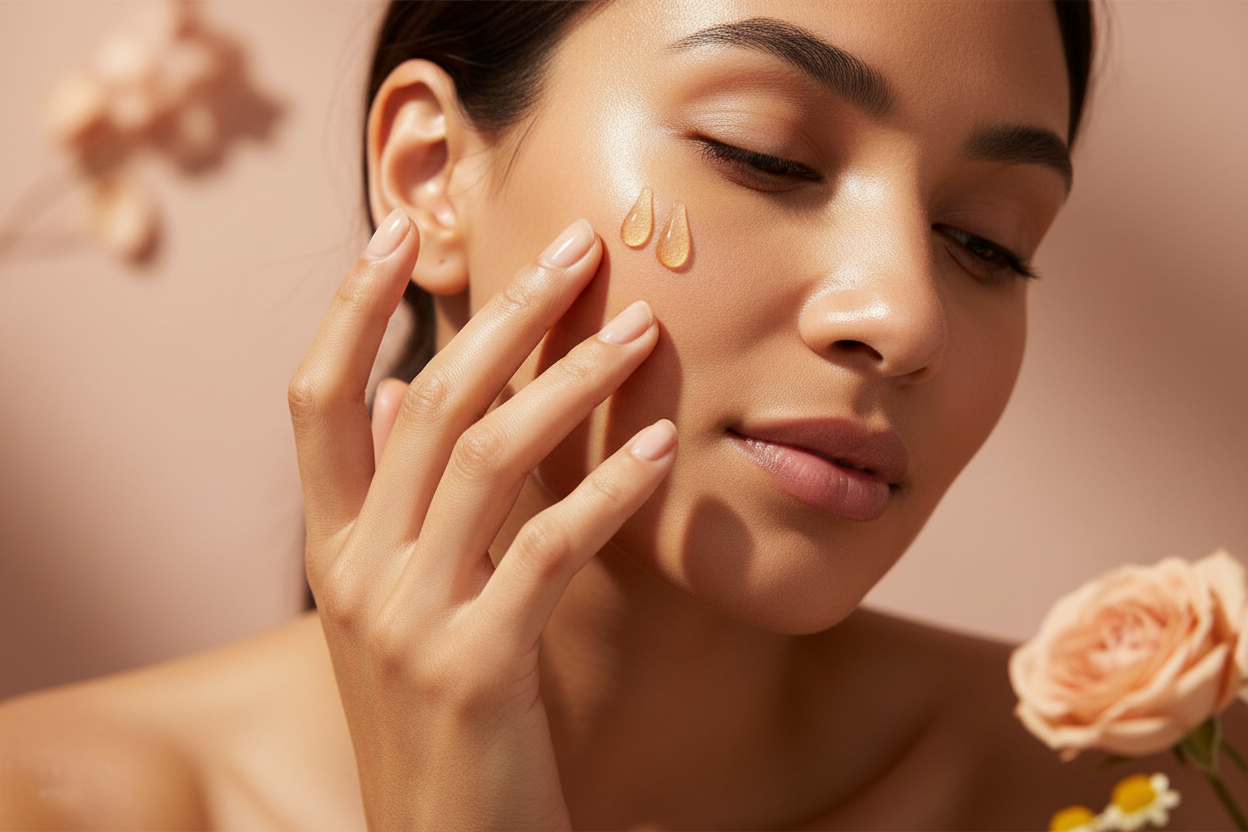 Applying Vitamin E Facial Essence to face - Zynerae