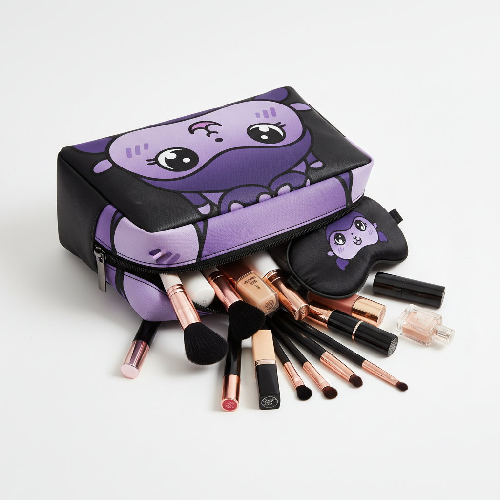 Zynerae large capacity travel makeup bag with cute cartoon design