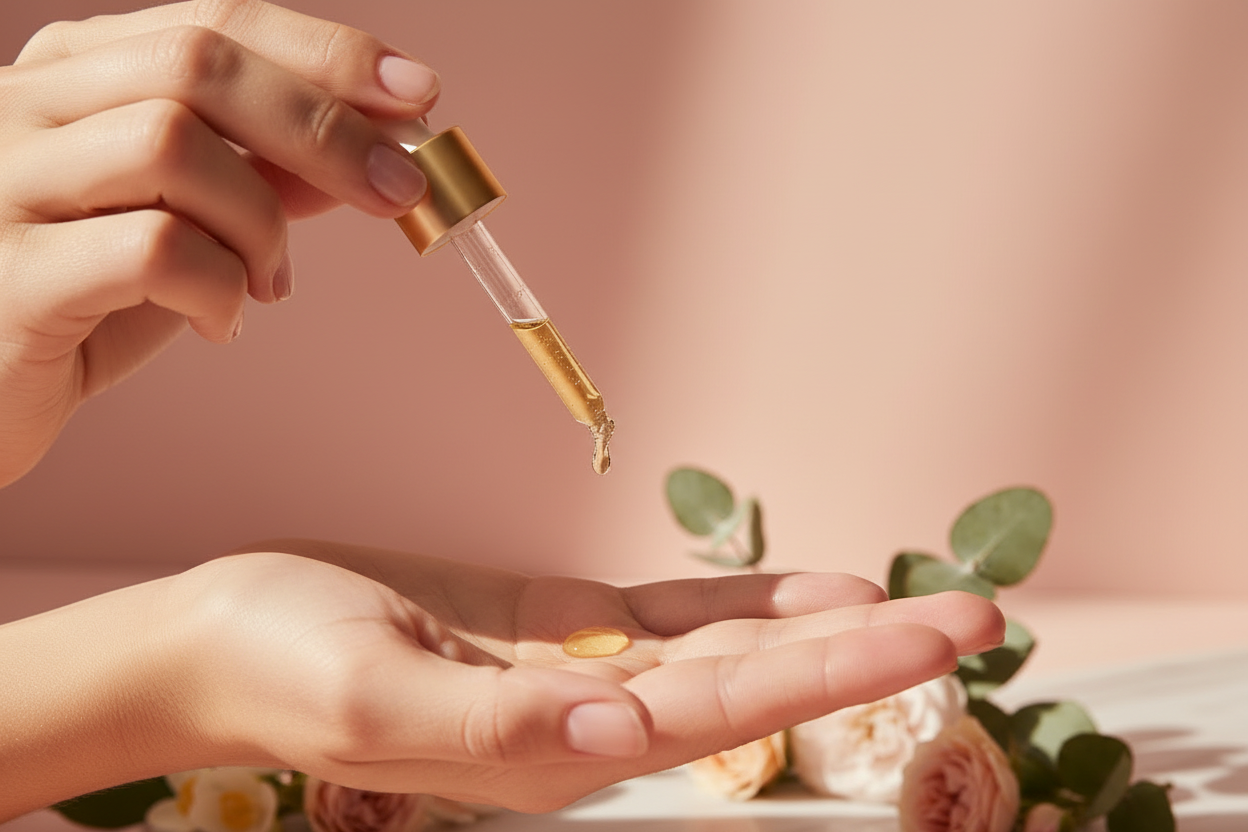 Step 2 - Apply 2-3 drops of Castor Oil & Vitamin E Face Serum