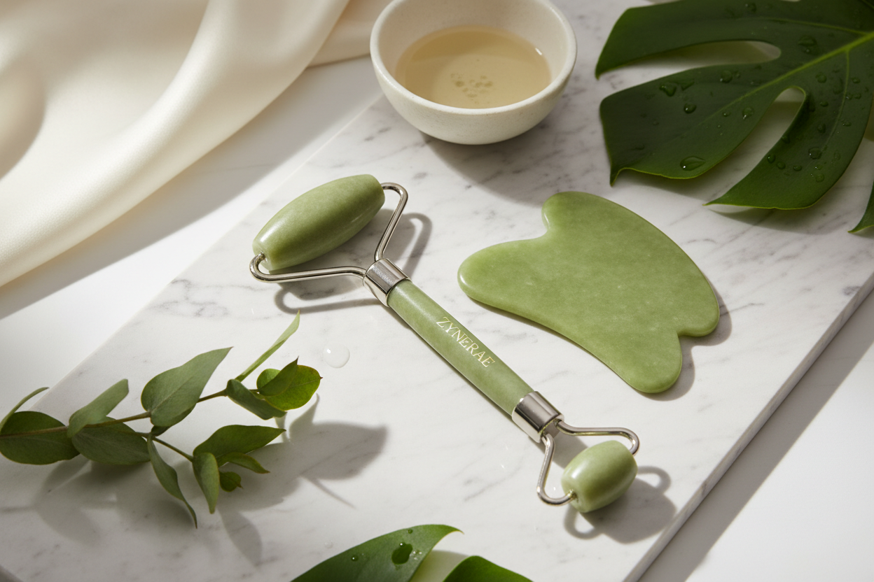Natural Jade Roller & Gua Sha Scraping Board - Facial Lifting & Anti-Wrinkle by Zynerae