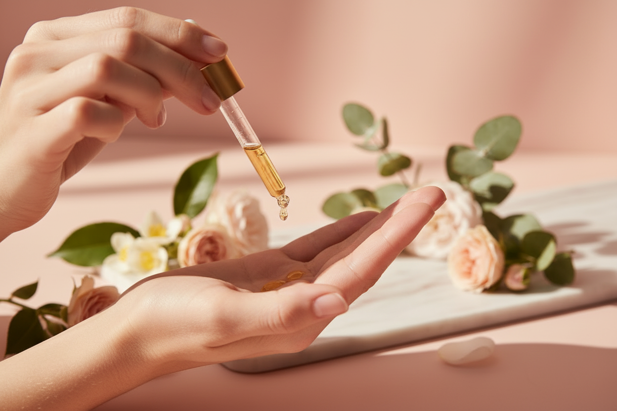 Applying Castor Oil & Vitamin E Face Serum - Zynerae