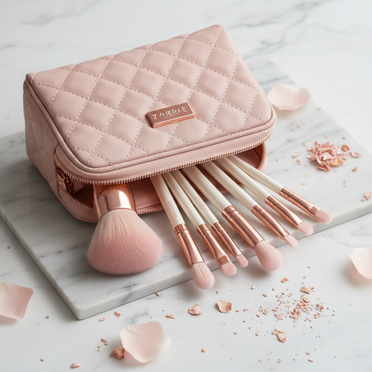 Zynerae Powder Blush and Blending Brush Set with makeup bag