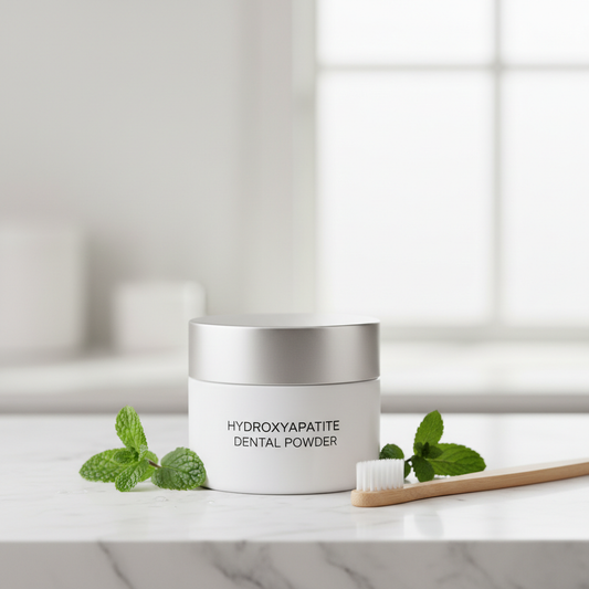 Zynerae Hydroxyapatite Powder hero product shot with mint leaves