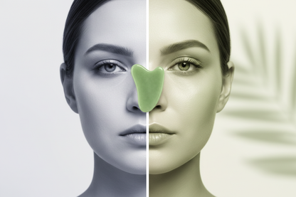 Face before and after using Jade Gua Sha & Eye Beauty Bar - Zynerae