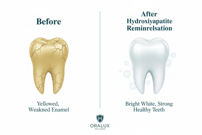 Before and after teeth comparison showing remineralisation results