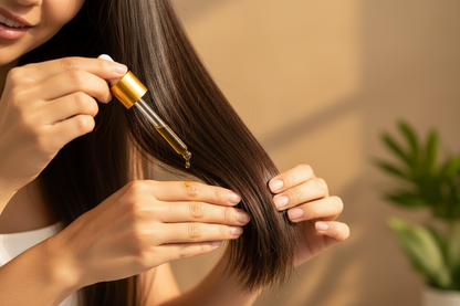 Applying Organic Castor Oil to hair ends - Zynerae