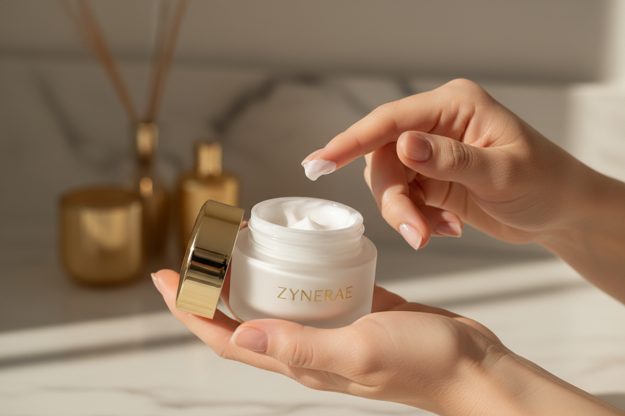 Applying Castor Oil Firming Face Cream to face - Zynerae