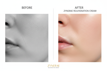 Before and after skin comparison showing rejuvenation benefits of Zynerae face cream