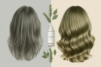 Hair comparison - thin & dull vs thick & voluminous with Rosemary Shampoo - Zynerae
