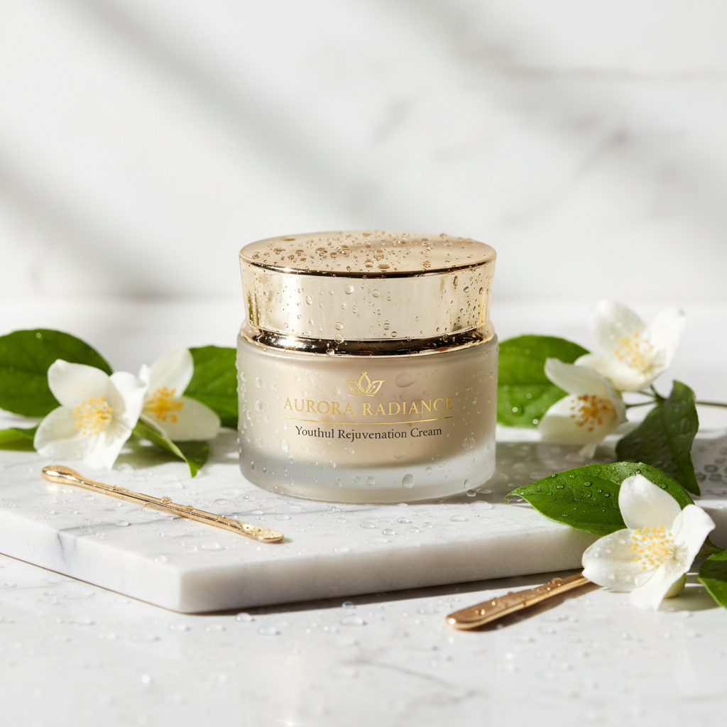 Zynerae anti-aging skin rejuvenation cream jar on marble surface