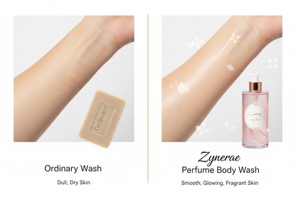 Comparison of ordinary soap versus Zynerae perfume body wash results
