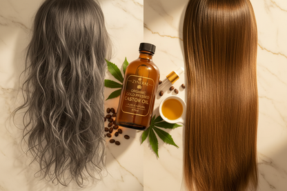 Hair comparison - dry vs nourished with Organic Castor Oil - Zynerae