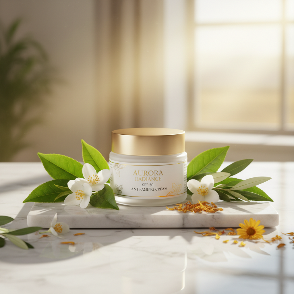 Zynerae SPF 30 anti-aging face cream jar on marble surface