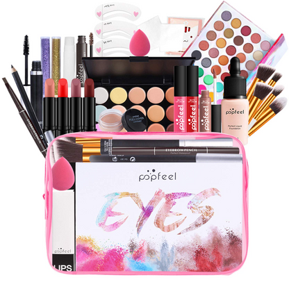 Full Makeup Set with Palette, Brushes & Lip Gloss.