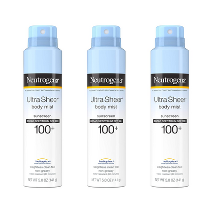 Ultra Sheer Body Mist Sunscreen Spray SPF 70, Lightweight and Water-Resistant.